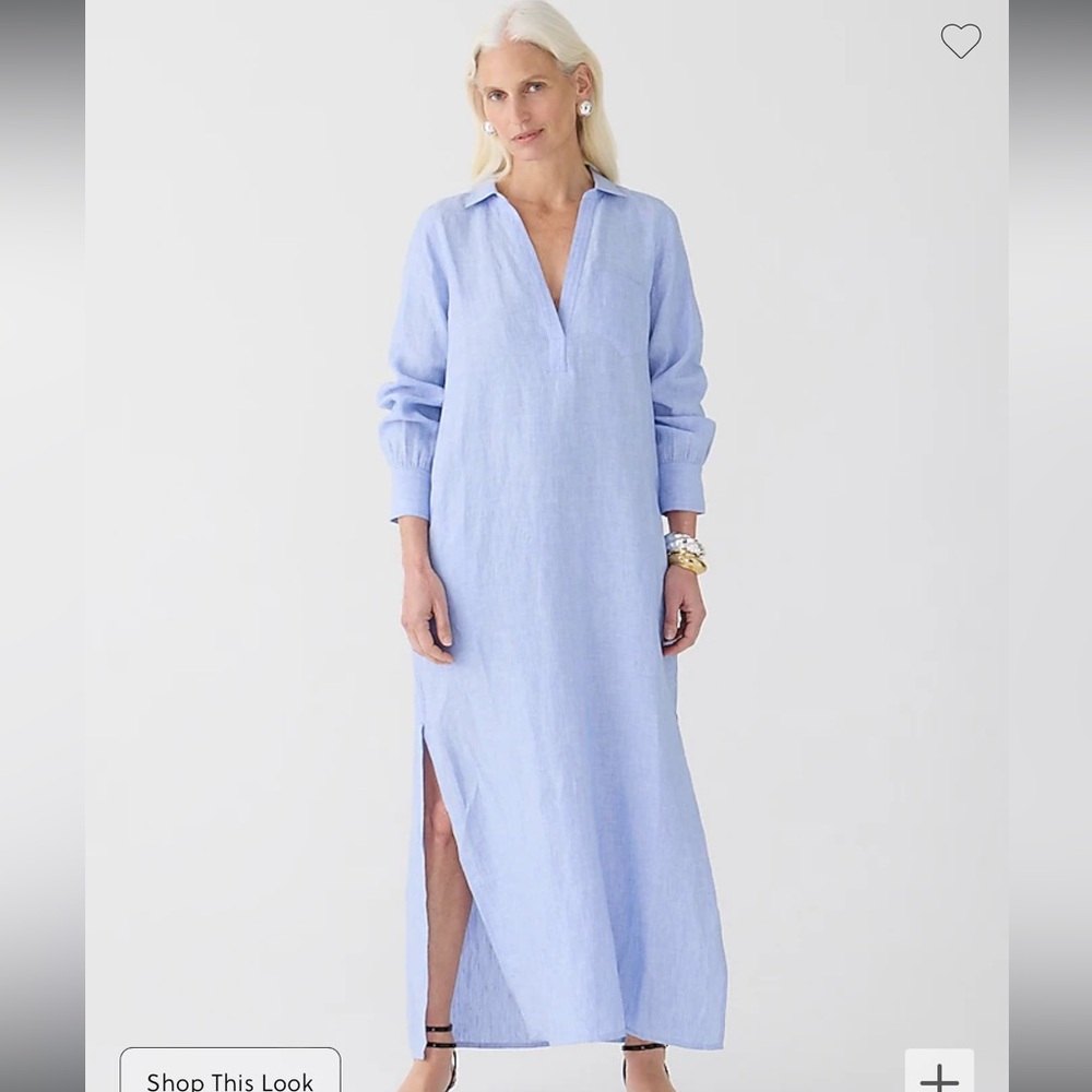 Bungalow maxi popover dress in linen in French blue NWT